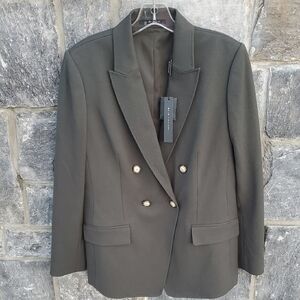 NWT Elie Tahari Women's Double-Breasted Loden Blazer In Dark Green Medium
